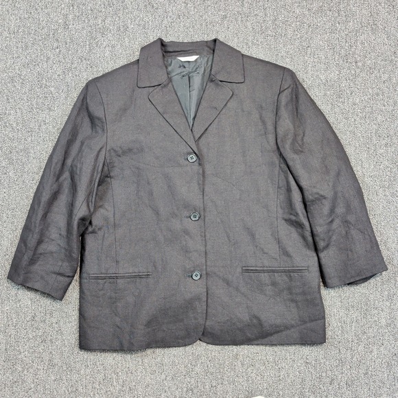Irish Linen 90s Minimalist Blazer Large Charcoal Grey 100% Linen Quiet Luxury — photo 2